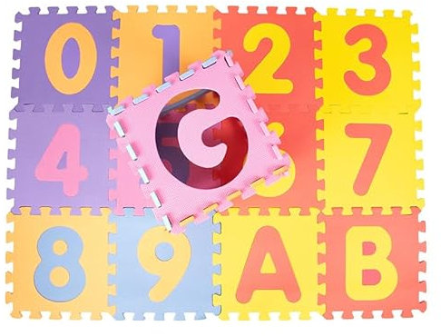 JooTech Puzzlematte | Steckmatte | Spielmatte | Bodenmatte | Buchstaben und Zahlen | Lernmatte | Bunt | 30x30 cm | 36 Stück