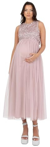 Maya Deluxe Womens Ladies Maternity Dress for Pregnant Wedding Guest Midaxi Sleeveless Sequin Embellished Tulle Crew Neck Bridesmaid, Vestito da Damigella d'Onore da Donna, Soft Pink,