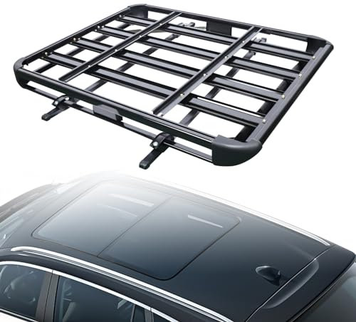 Dachträger, SUV Gepäckträger 127 x 97 cm Aluminium Dachgepäckträger Korb Belastbarkeit 68kg SUV Universal, Schwarz