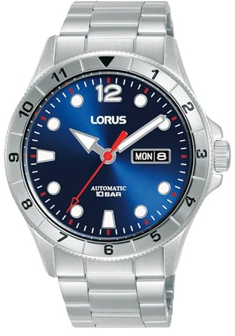 Lorus Sport Man Herren Uhr analog Automatik mit Edelstahl Armband,Silber/Blau
