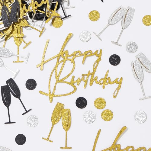 BHGT 150 Stücke Happy Birthday Konfetti Geburtstag Konfetti Geburtstag Streudeko Glitzer Doppelseitig Tischdeko für Geburtstag Schwarz Gold für Frau Mann Geburtstagsdeko Geburtstagparty Tischdeko