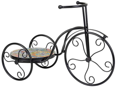 Wanderlust deco Blumentopfständer Fahrrad aus Mosaik und Metall, Schwarz, 53 x 23,5 x 36 cm
