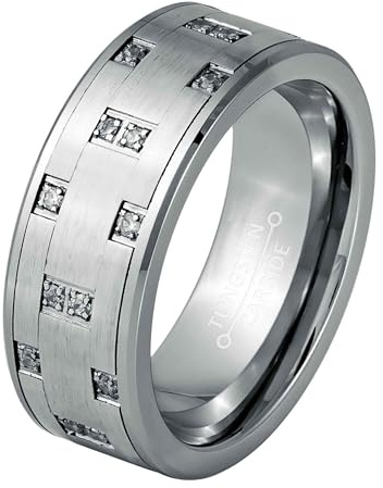 Jewelry Avalanche Pipe Cut 8mm Alternating Prong-Set White Cube Zirconia CZ Wedding Band Comfort Fit - Mens Tungsten Carbide Ring - #1082s9.5
