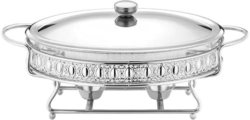 Yiustldd Ceramics Chafing Dish Buffet Set, Ceramics Marble Finish Chafers and Buffet Warmer with 2 Fuel Holder for Weddings Party,Silver,3L