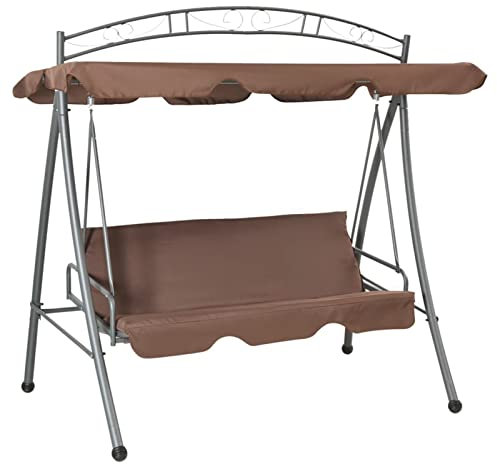 LAPOOH Hollywoodschaukel mit Bettfunktion und Dach, Gartenschaukel, Garten Schaukel, Schaukelgestell, Schaukel Garten, Schaukelgerüst, Kaffeebraun