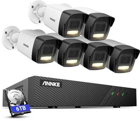ANNKE 3K Überwachungskamera Aussen Set, Videoüberwachung mit 6X 3K/5MP PoE IP Kamera und 8CH 6TB HDD NVR für 24/7 Aufnahme Innen Outdoor, Personenerkennung und Fahrzeugerkennung, IP66