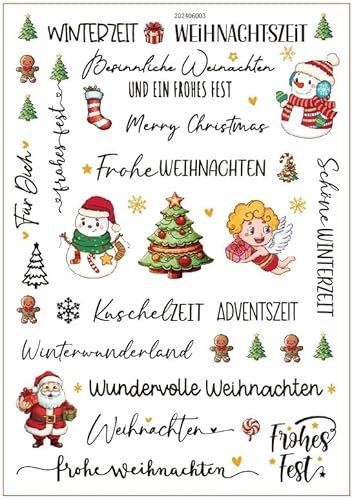 GreatRise 2 Stück Kerzentattoos Weihnachten Rub on Sticker Wassertransferdruck Rub On Aufkleber Weihnachten, Verschiedene Muster Kerzen Tattoo Folie für Stabkerzen Glas Keramik Basteln DIY Deko #10