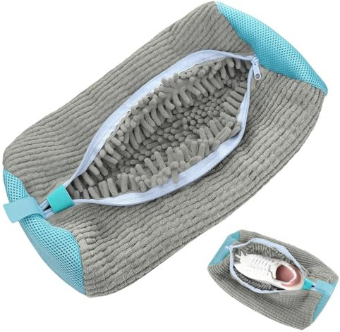 elook Shoe Washing Machine Bag, Reusable Trainer Sneaker Laundry Shoe Bag for Washing Machine, Shoe Cleaning Bag for All Shoe Types And Sizes - 39 x19 cm/Grey Blue