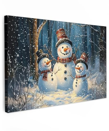 MuchoWow© Weihnachtsdeko Leinwand Groß XXL Deko Schlafzimmer - Schnee | 120x80 cm - Weihnachtsgeschenke Leinwandbilder Wohnzimmer Gemälde Living Room Decoration Geschenke Schneemann