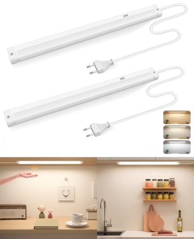 ALUSSO 40cm Unterbauleuchte Küche LED mit Berührungsloser Sensor, 3000/4500/6500K Handbewegung 6W 450lm Schranklicht, Dimmbar Schrankbeleuchtung für Schrank, Regale, Werkbank