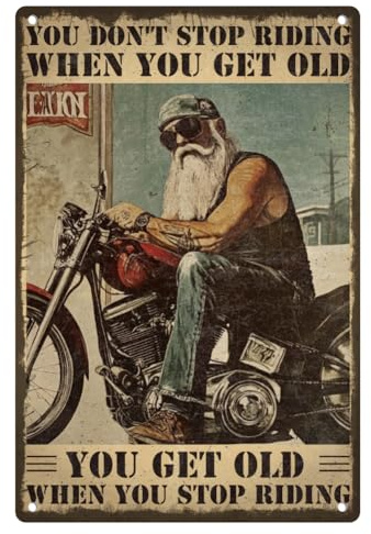 DOODLREAM Alter Motorradfahrer Metall-Blechschild, Garage Wanddekoration | 20 x 30 cm Retro Metall-Blechschild Motorradrennen, kreatives Wandposter für Zuhause, Garage, Männerhöhle, Café und Bar