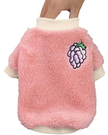 HGRYNDRO Hundebekleidung Plüsch Haustier Winter Kleidung Süßes Obstmuster Verdickte Warme Hundeweste Kleine Mittelgroße Hunde Weicher Winterpuppen-rosa-XL