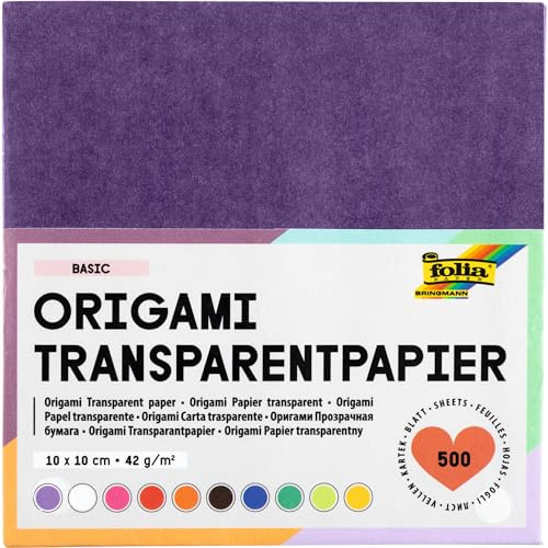 folia 825/1010 - Transparentpapier - Faltblätter, 10 x 10 cm, 500 Blatt, 42 g/qm, sortiert in 10 Farben - ideal für wunderschöne Faltfiguren und -formen (Packung mit 2)