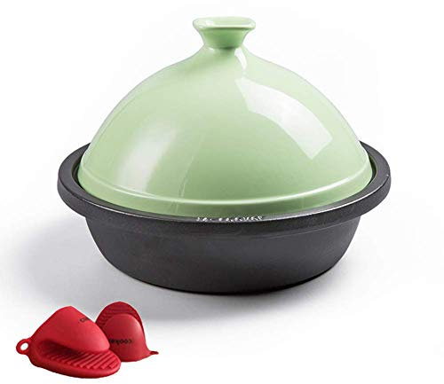 Tajín marroquí de Hierro Fundido, Cacerola con Tapa, tajín de Cocina Mediano, sin Plomo, esmaltado, de Hierro Fundido con Tapa de cerámica (Verde)