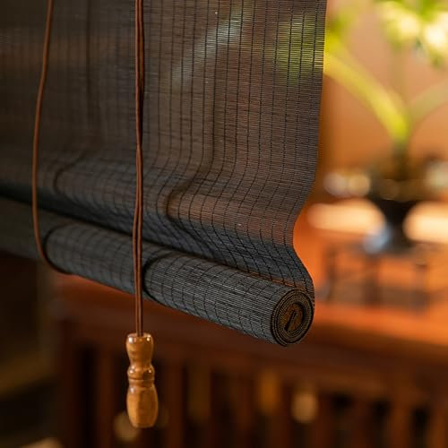 Black Bamboo Window Blinds,Roller Roman Blinds for Windows Light Filtering Roman Roller Shades Roll Up Blinds for Indoor/Outdoor Garden Balcony Kitchen