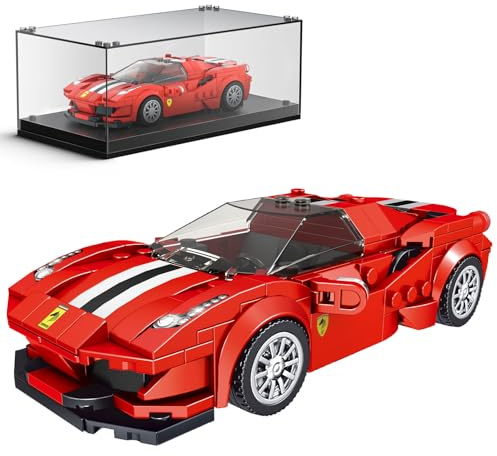 Mould King Technik Speed Champion Sportwagen Klemmbausteine F488 GTB Rennwagen Bausteine Auto Bauspielzeug Mit Acryl-vitrine Modellautos Zum Sammeln(329 Teile)