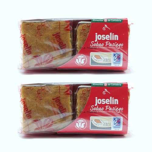 Joselín Sobaos Pasiegos Grandes, elaborados con Mantequilla, Calidad Controlada IGP Sobao Pasiego Empaquetados individualmente en film transparente, Paquete de 4 Sobaos (600 gr) (Pack de 2)