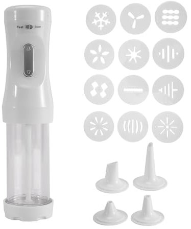 Pqahffowr 1 Pressa per Biscotti Elettrica con 12 Stampi e 4 Ugelli Decorativi Stampo da Forno in ABS Adatto per Torte, Dessert, Creatore Fai-da-Te e Forniture per Decorazioni da Forno