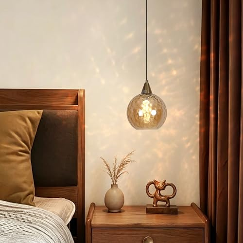 bomiel Bernsteinglas Hammerschlag Pendelleuchte Ø20cm, im Vintage Loft-Stil | Faszinierender Sunset-Wasserwellen-Effekt; höhenverstellbar bis 150cm; E27; für Esstisch, Küche & gemütliche Bar