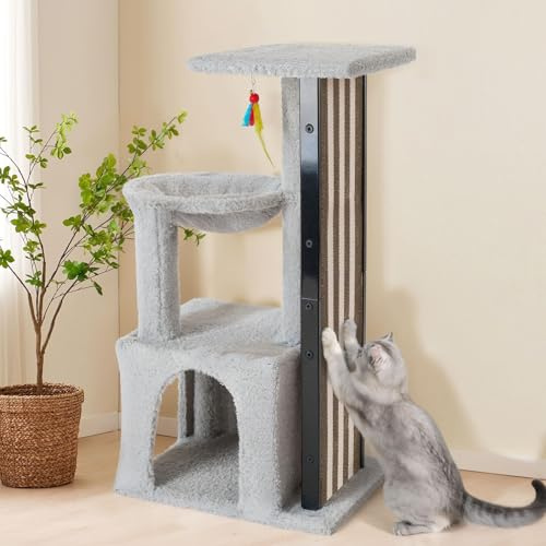 Veehoo Kratzbaum Klein für Katzen, 90cm Kratzbaum für Indoor-Katzen Multi-Level-stabilen Katzenturm zum Klettern, Spielen und Entspannen