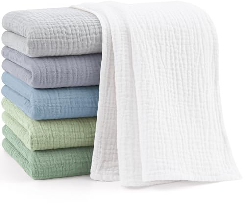 Bearmoss Moltontücher Baby 100% Baumwolle Weiche Spucktücher Baby,Atmungsaktiv und Extrem Saugfähig Musselin Tuch für Saugstark Mulltücher 6er 60x60 cm (Blau Grün)