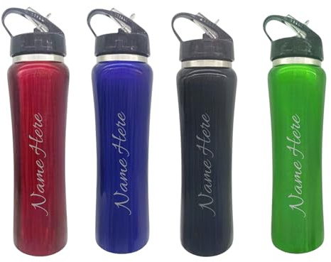 1stclassgifts [Custom] Personalised Engraved Name Double Wall Sports Style Bottle 600ml 20oz Hot Cold Selection Of Colours (Red)