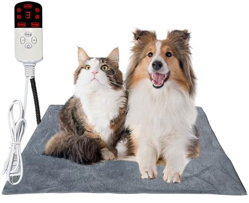 Dhqkqg Pet Heating Pad, 70x45cm Anti-Bite Waterproof Pet Heating Pad, 9 Adjustable Temperature & Adjustable Timer, Electric Warming Pads Puppies Warmth Whelping In Winter