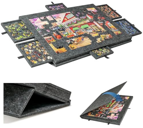 Btstil Tavola Pieghevole per Puzzle con Supporto e Copertina 2 in 1, Tavolo Inclinabile per Puzzle con 6 Cassetti per Fino a 1000 Pezzi, Tavola per Puzzle in Feltro Leggera per Giochi per Adulti e