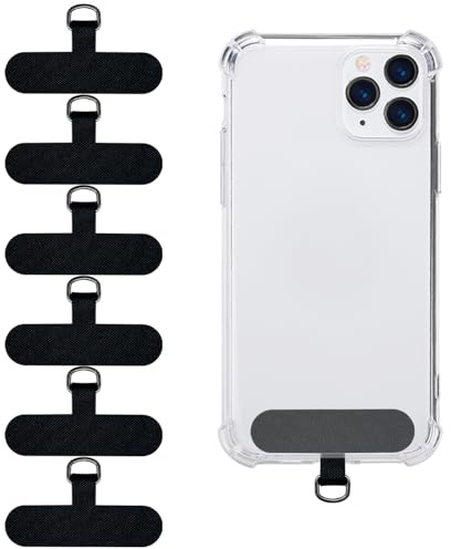 YAWYO Pack of 6 Phone Lanyard Patch, Mobile Phone Tether Tab, Cellphone Patch for Most Smartphones (Black)