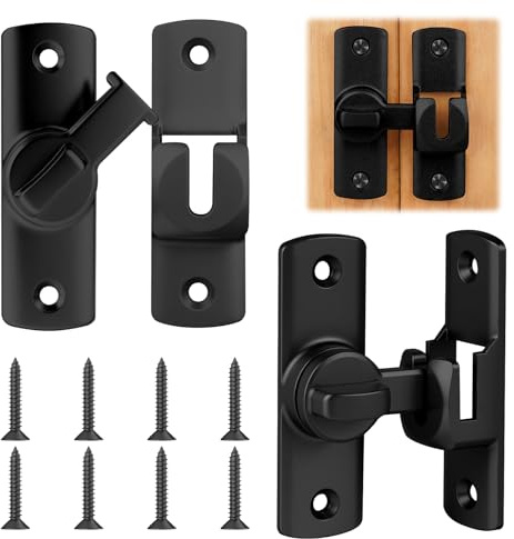 AOOSU Verrou De Porte Coulissante, 2pcs 90/180 Degrés Loquet Porte Coulissante, Serrure de Portes Loquet de Crochet a Porte Bascule avec Vis pour Porte de Grange Coulissante Cuisines Fenêtre-Noir