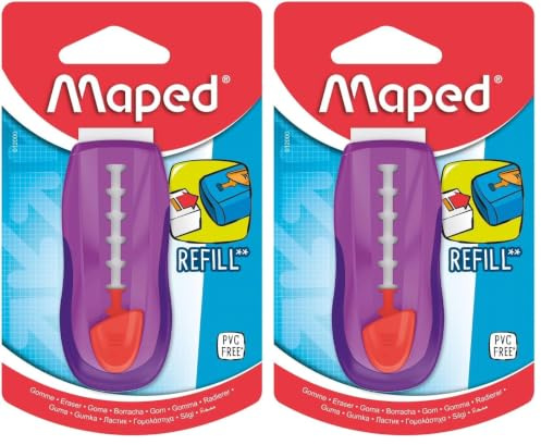 MAPED Universal Gom Stick Gomme protégée et Rechargeable, coloris Rose (Lot de 2)
