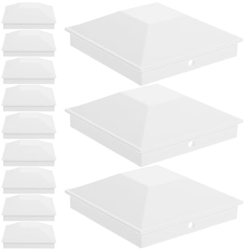 Ciieeo Lot de 12 Chapeaux de Poteaux Pyramidaux Carrés en Plastique Blanc 10X10 CM Couvre-Poteaux Résistants aux Intempéries pour Clôture Plateformes en Bois et Balustrades de Jardin