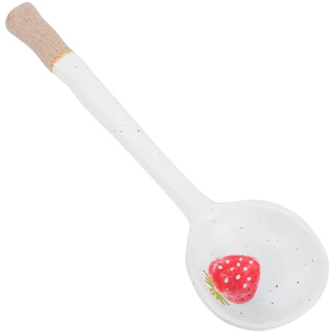 Lurrose Japanischer Keramik Suppenlöffel 6.7 Zoll für Reislöffel Breilöffel mit Handgedrucktem Muster im Kreativen Stil für Familie