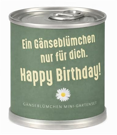 MacFlowers Anzuchtset Gänseblümchen als Geburtstagsgeschenk – Blumendose mit Spruch – Mini Gartenset zum Selbstziehen – originelle Geschenkidee unter 10 EUR – Geburtstag Für Dich