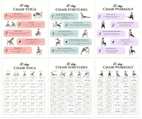 Yoga Chair Program - 6 Piece 30- ay, Exercise Supplies with Illustrated Guide, Fitness Book with Workouts, Workout Gear, Full Chair Yoga Kit for Athletes Home Gym Sports Friends Family
