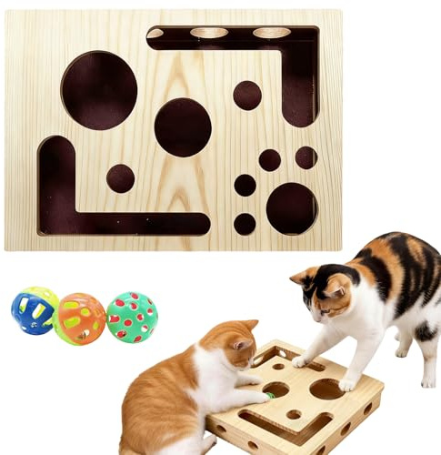 Juguete Interactivo Gato de Madera 2-en-1 con Rascador,Juguetes para Gatos