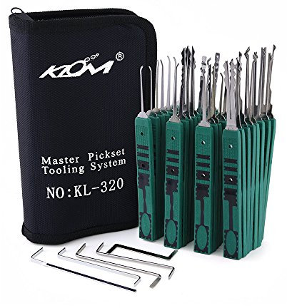 KLOM - Set di 32 grimaldelli, grimaldelli dentellati, a uncino e tensori, in acciaio inossidabile, multicolore