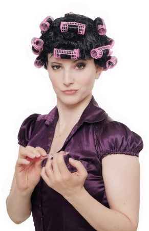 WIG ME UP - 4204-P103 Fasching Karneval Halloween Perücke Damenperücke Hausfrau Lockenwickler schwarz Trashy Drag Queen