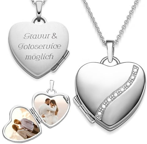 Herz Medaillon zum Öffnen für Bilder Silber 925 | Kette Damen Medallion mit Bild | Foto Amulett Anhänger Herzmedallion | Herzkette Geschenk Freundin
