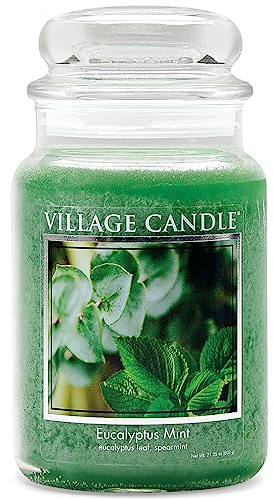 Village Candle Eucalyptus Mint Large Glass Apothecary Jar Scented Candle, 21.25 oz, Green