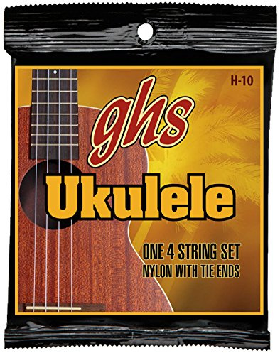 GHS Ukulele Nylon Tie-Ends - H-10 - Ukulele String Set - Soprano/Concert, Black Nylon