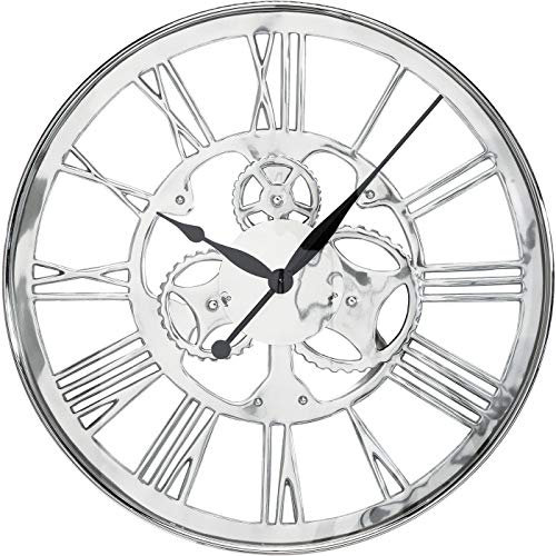 Kare Design Wanduhr Gear, Silber, 60cm Durchmesser, Uhr, Aluminium, Glas, Stahl, Quarzuhrwerk, Batterie nicht inklusive