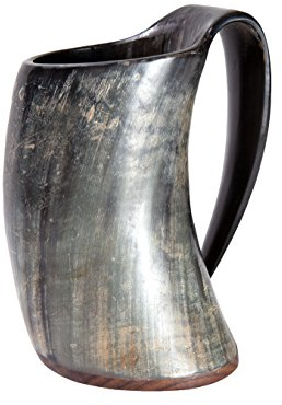 Frera Hornbecher ca. 500-700 ml aus echtem Horn mit Holzboden, lebensmittelecht, Naturfarbe, Handarbeit