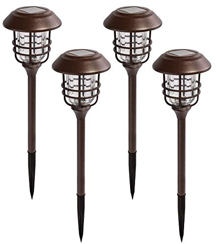 GIGALUMI 4 Pack Outdoor Solar Lights, Glass and Powder Coated Cast Aluminium Metal Path Lights, High Lumen Output per LED, Easy No Wire Installation