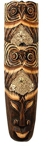G6 Collection Wooden Tribal Owl Mask Hand Carved Wall Plaque Hanging Home Decor Accent Art Unique Sculpture Decoration Handmade Handcrafted Decorative Owl Mask (12 Tall)