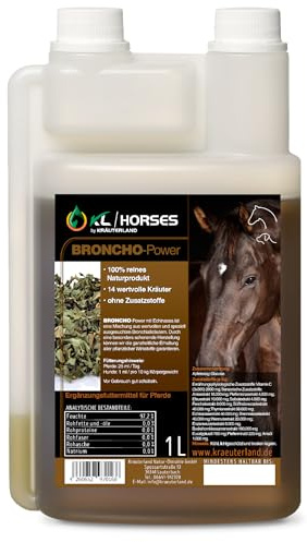 Kräuterland Broncho Power Pferde 1Liter (1000ml) Bronchial-Elixier | Ergänzungsfutter bestehend aus 14 ausgewählten wertvolle Bronchial-/Atemwegkräutern, 100% rein, GVO-frei & ohne Zusatzstoffe