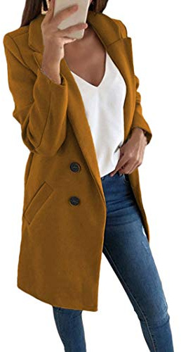 Onsoyours Manteau Jacket Trench Coat Femme Gilet Blazer Manteau Hiver Femme Bouton de Mode Long Veste OL Vintage Chaud Manches Longues en Laine Chameau 34