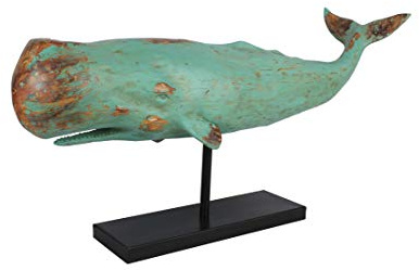 Wal Walfisk dekorativ figur staty skulptur stativ polyresin modern – maritim dekoration för lägenhet i träutseende – dekoration för vardagsrum, sovrum eller badrum – XXL 77 x 17,5 x 38,5 cm