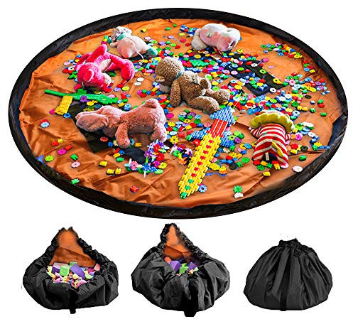 Spielzeug Tasche für Lego Spielmatte,Spielzeug Aufbewahrung Spielmatte mit Tragegriff Spieldecke Speicher Tasche spielzeug-Aufbewahrungsbeutel（150cm Orange）
