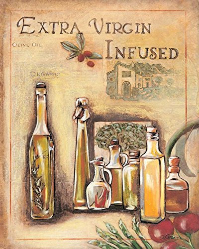 CANVAS-FRAMED-with-AMERICAN-BOX Olive Oil I Osborne Susan - Kitchen vertical Art print olive oil bottles italy italian organic gold yello Floating frame 23_X_18_in